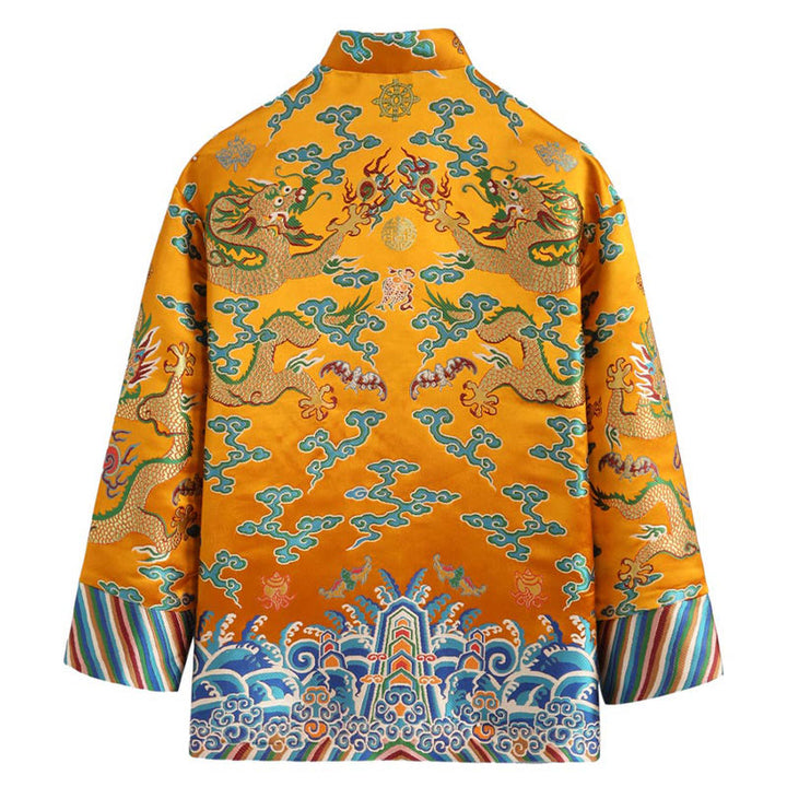 Traje Tang con botones de rana y bordado de dragón con Buddha Stones y Año Nuevo chino para hombre, chaqueta y camisa