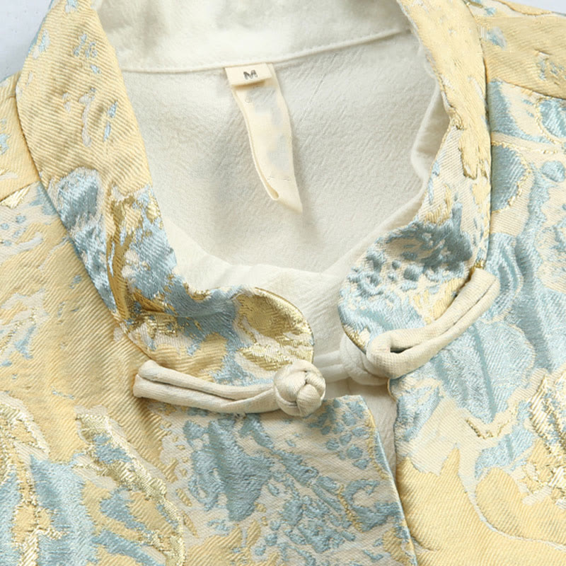 Traje Tang con bordado de jacquard y botones de rana para hombre, chaqueta y camisa con bolsillos, con Buddha Stones y año nuevo chino