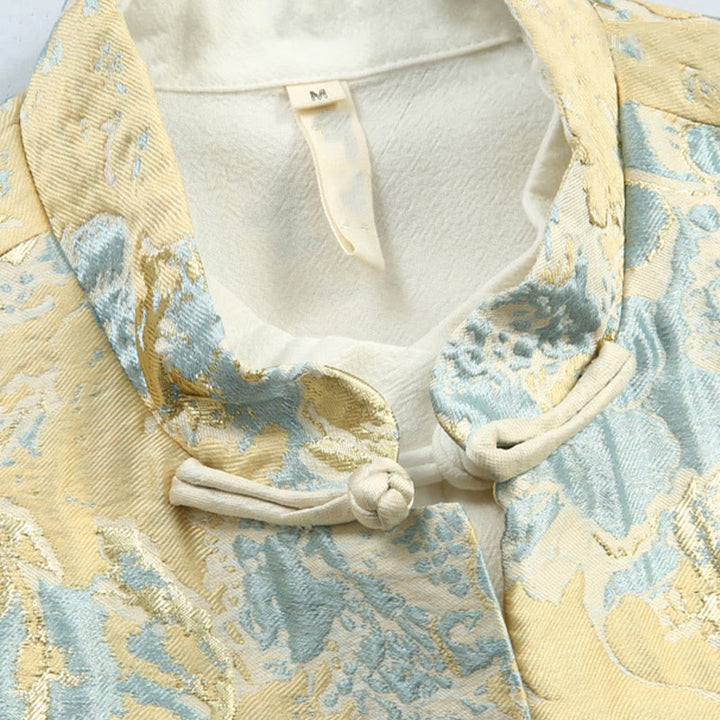 Traje Tang con bordado de jacquard y botones de rana para hombre, chaqueta y camisa con bolsillos, con Buddha Stones y año nuevo chino