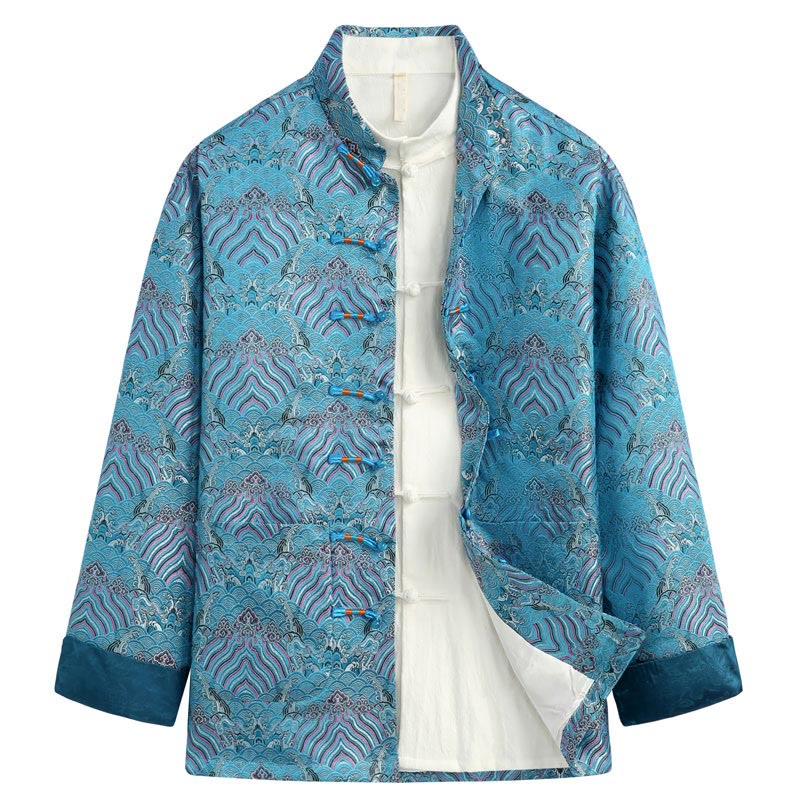 Traje Tang con Buddha Stones y bolsillos para hombre - Azul cielo profundo - US/UK/AU44, EU54 (4XL) - image 4