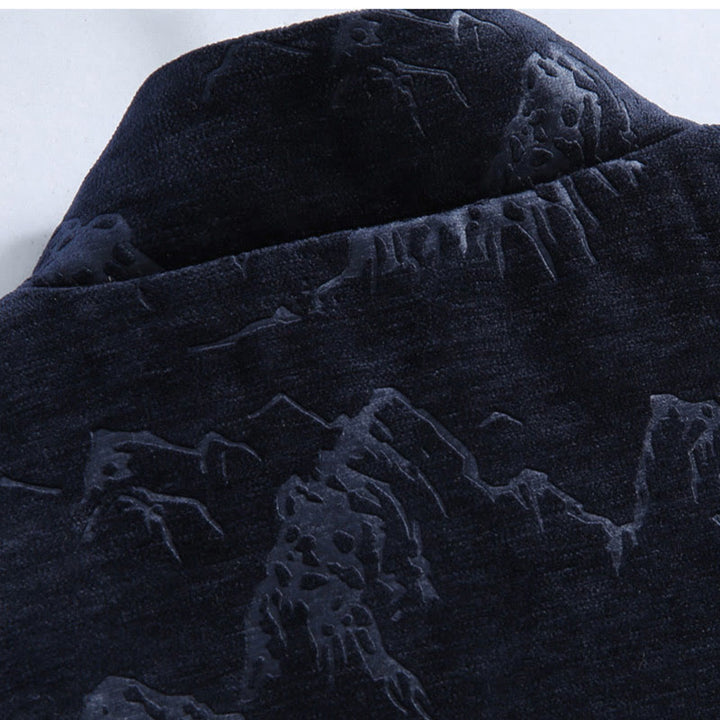 Traje Tang para hombre, chaqueta, camisa y bolsillos, con estampado de paisaje de Año Nuevo chino y Buddha Stones, hecho a mano, con botones de rana