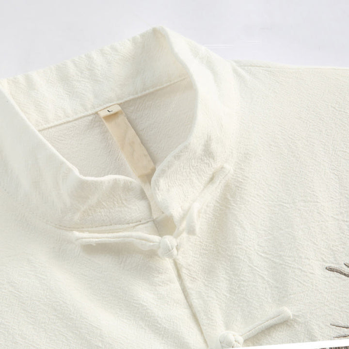 Traje Tang con bordado de grullas y Buddha Stones para Año Nuevo chino, Hanfu, manga larga, pantalones, ropa de algodón y lino, conjunto para hombre con bolsillos