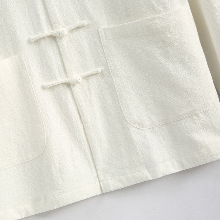 Traje Tang con bordado de grullas y Buddha Stones para Año Nuevo chino, Hanfu, manga larga, pantalones, ropa de algodón y lino, conjunto para hombre con bolsillos