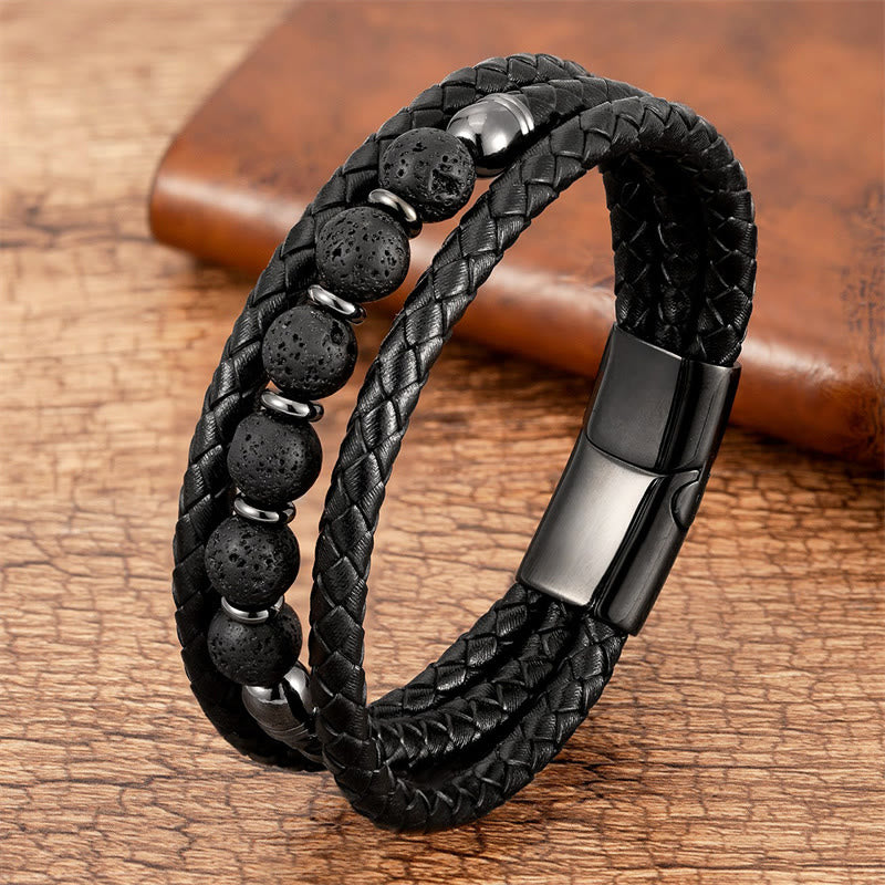 Pulsera de cuero con cuentas de ónix negro, hematita, piedra de lava y ojo de tigre de Buddha Stones - Roca de lava - 18-22 cm - image 9
