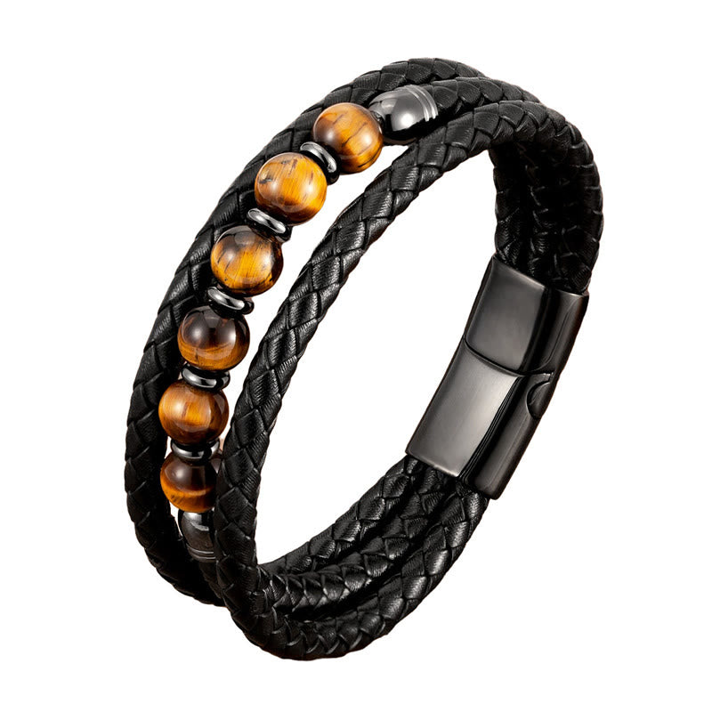 Pulsera de cuero con cuentas de ónix negro, hematita, piedra de lava y ojo de tigre de Buddha Stones - image 16