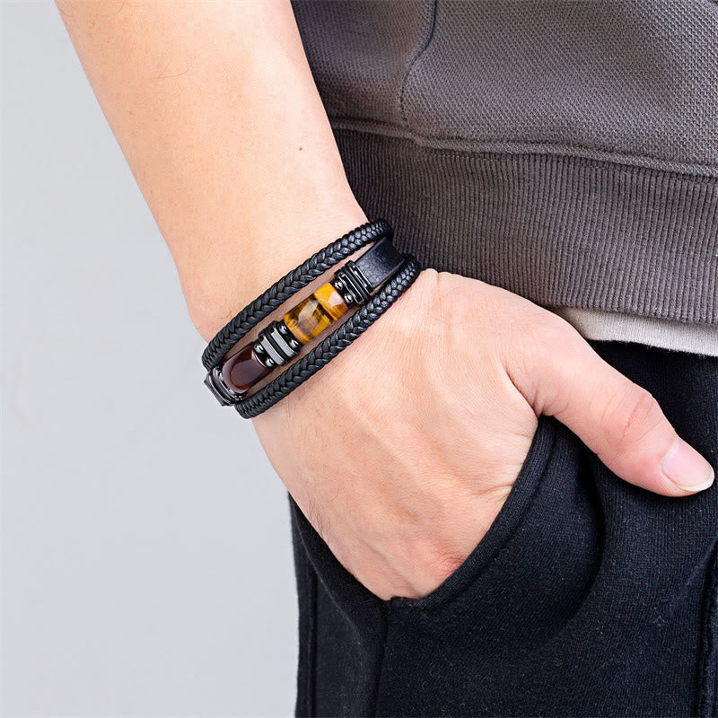 Pulsera de cuero multicapa con piedra de ojo de tigre y Buddha Stones - image 9