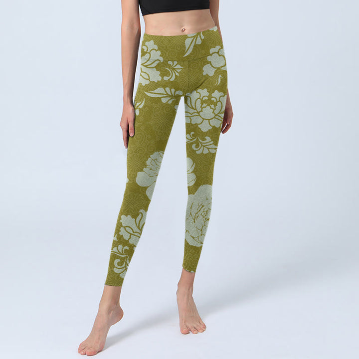 Leggings de yoga para mujer con estampado de flores monocromáticas y Buddha Stones - image 6