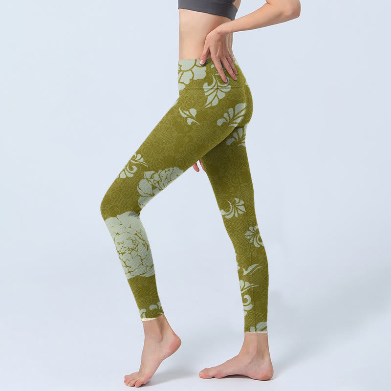 Leggings de yoga para mujer con estampado de flores monocromáticas y Buddha Stones - image 2