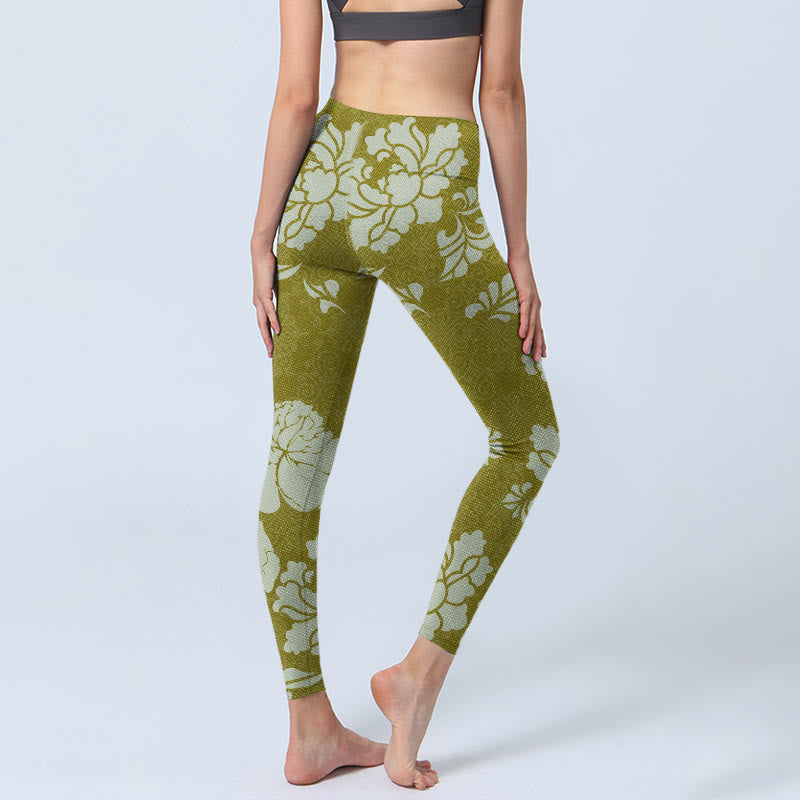 Leggings de yoga para mujer con estampado de flores monocromáticas y Buddha Stones - image 5