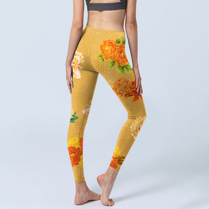 Leggings de yoga para mujer con estampado de flores de rosas vibrantes y Buddha Stones - image 5
