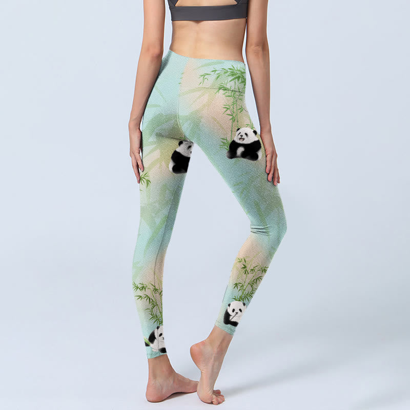 Leggings de yoga para mujer con estampado de bambú, pandas y Buddha Stones - image 5