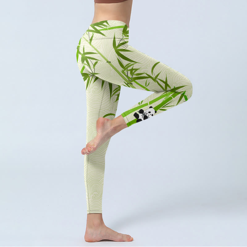 Leggings de yoga para mujer con estampado de ondas de nubes auspiciosas, pandas y piedras de Buddha Stones - image 4