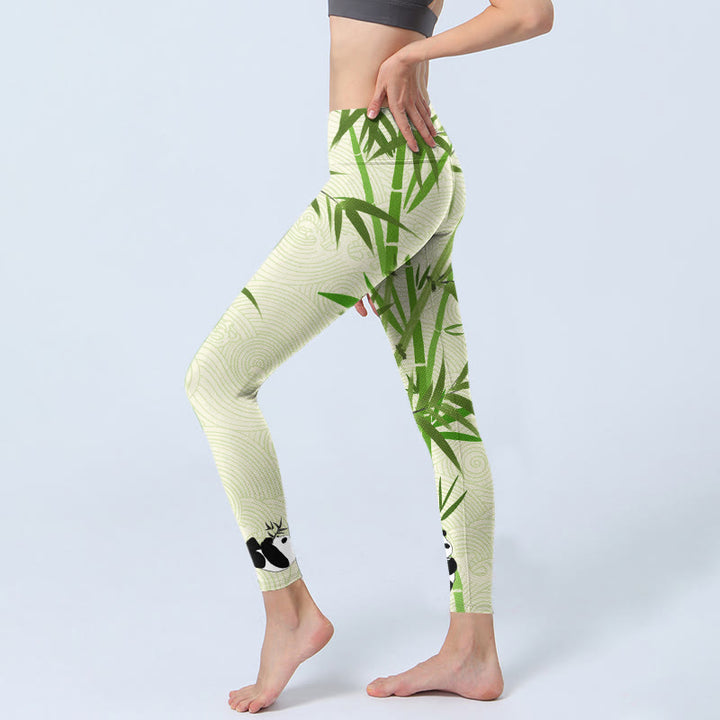 Leggings de yoga para mujer con estampado de ondas de nubes auspiciosas, pandas y piedras de Buddha Stones - image 3