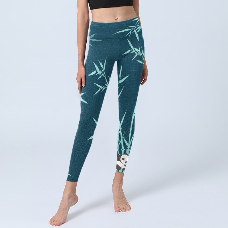 Leggings de yoga para mujer con estampado de panda de bambú y Buddha Stones en turquesa exuberante - image 6