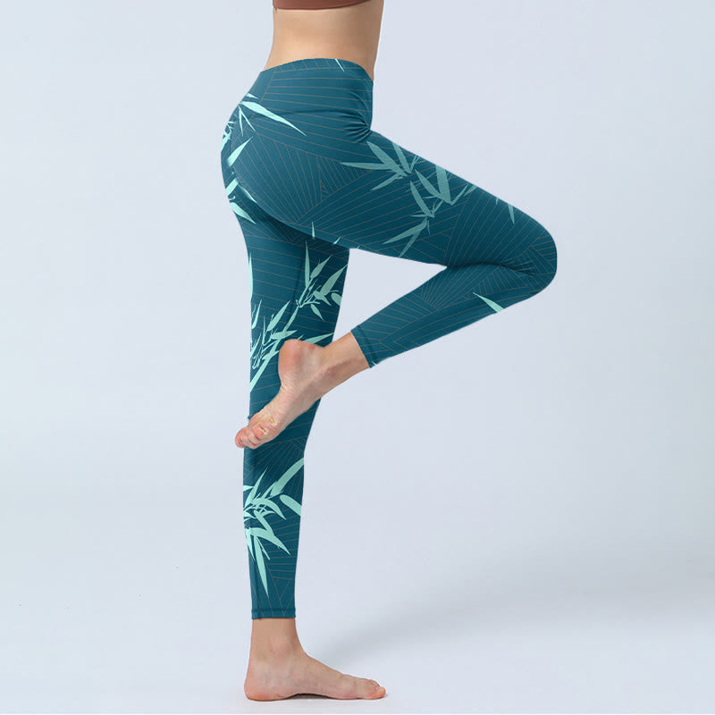 Leggings de yoga para mujer con estampado de panda de bambú y Buddha Stones en turquesa exuberante - image 3