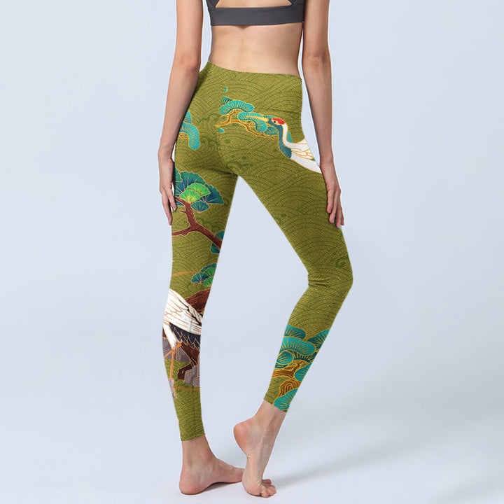 Leggings de yoga para mujer con estampado de Buddha Stones, grullas voladoras, nubes propicias y árboles - image 4