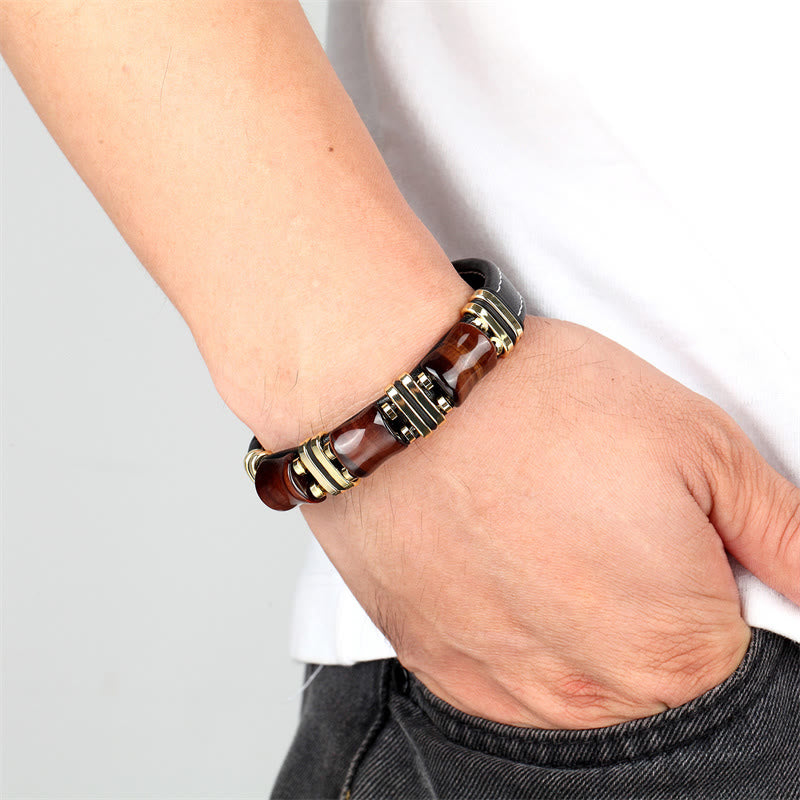 Buddha Stones Pulsera de cuero con protección de tres piedras de bambú y ojo de tigre - image 18