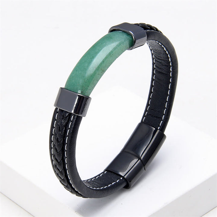 Pulsera de cuero con Buddha Stones, lazurita, ojo de tigre, rodonita, hematita y ónix negro - Aventurina verde - 18-22 cm - image 10