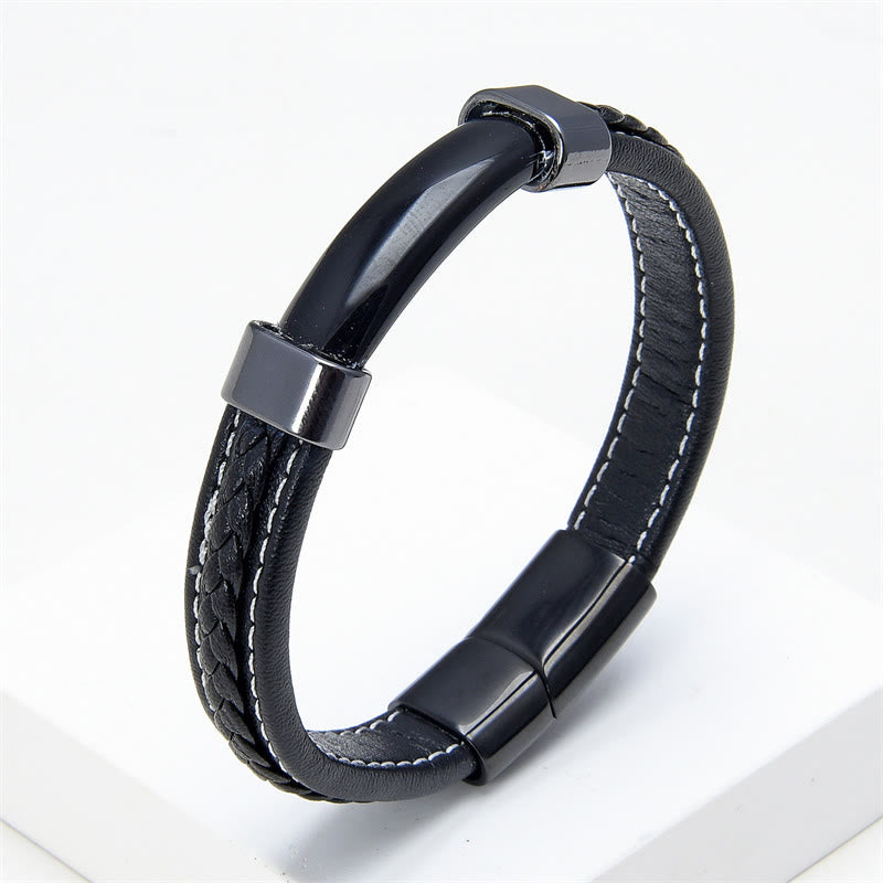 Pulsera de cuero con Buddha Stones, lazurita, ojo de tigre, rodonita, hematita y ónix negro - Ónix negro - 18-22 cm - image 12
