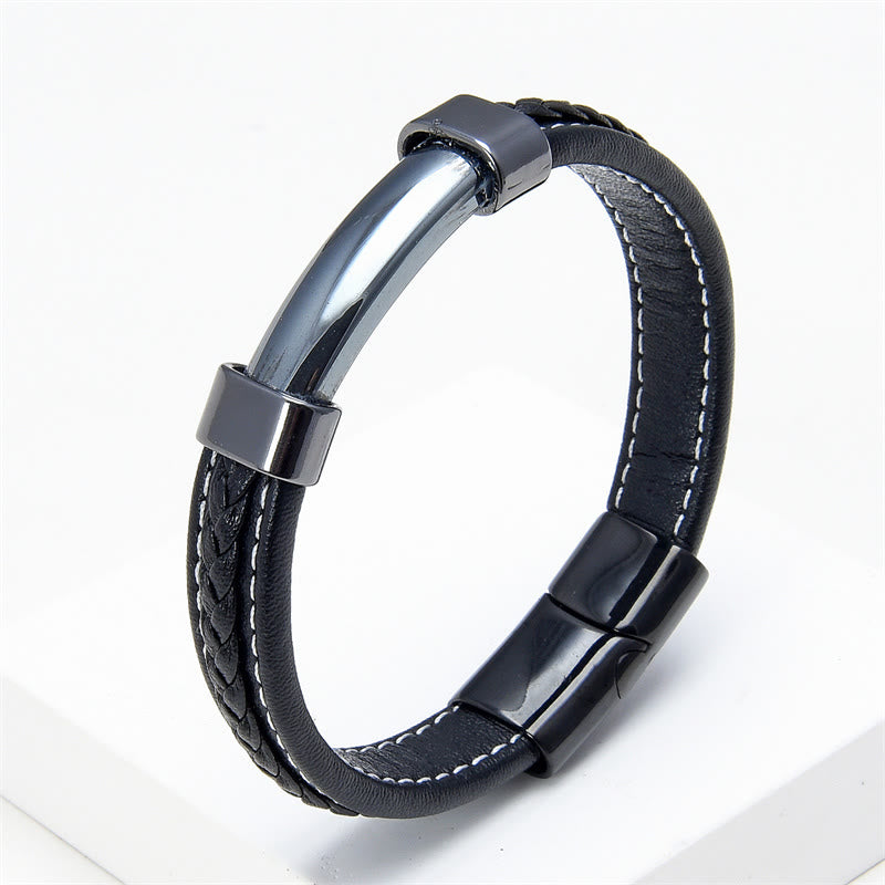 Pulsera de cuero con Buddha Stones, lazurita, ojo de tigre, rodonita, hematita y ónix negro - Hematites - 18-22 cm - image 18