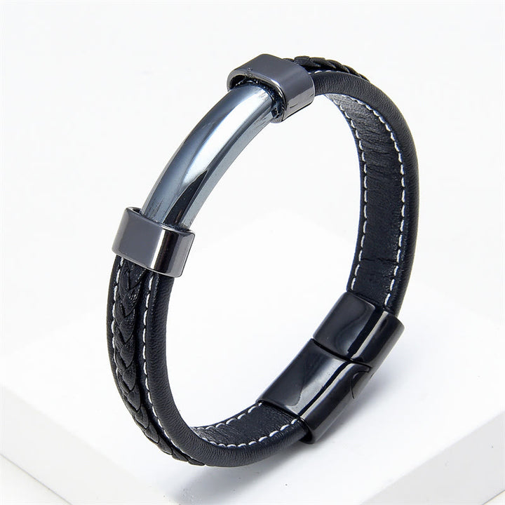 Pulsera de cuero con Buddha Stones, lazurita, ojo de tigre, rodonita, hematita y ónix negro - Hematites - 18-22 cm - image 18