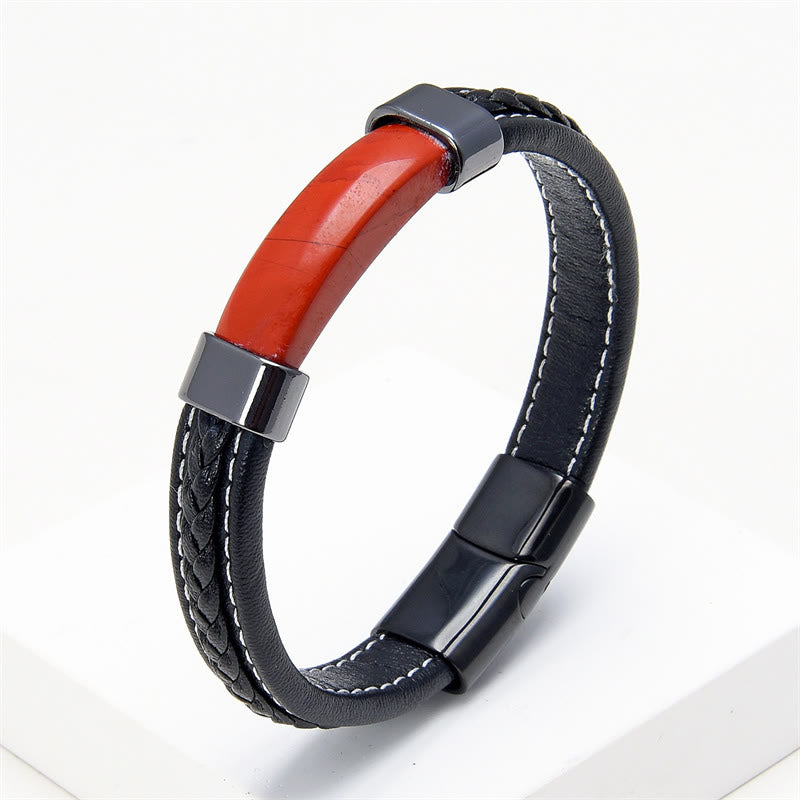 Pulsera de cuero con Buddha Stones, lazurita, ojo de tigre, rodonita, hematita y ónix negro - Jaspe rojo - 18-22 cm - image 20