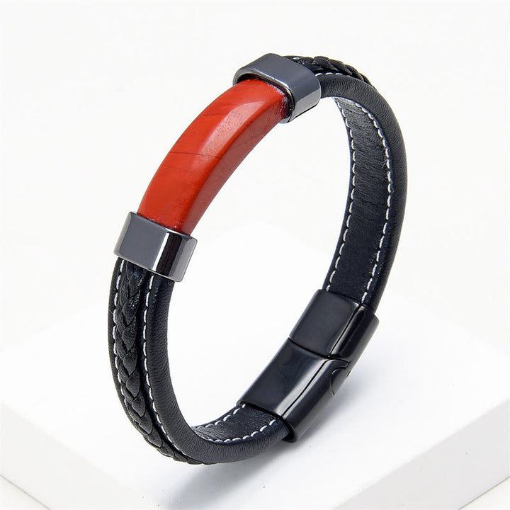 Pulsera de cuero con Buddha Stones, lazurita, ojo de tigre, rodonita, hematita y ónix negro - Jaspe rojo - 18-22 cm - image 20