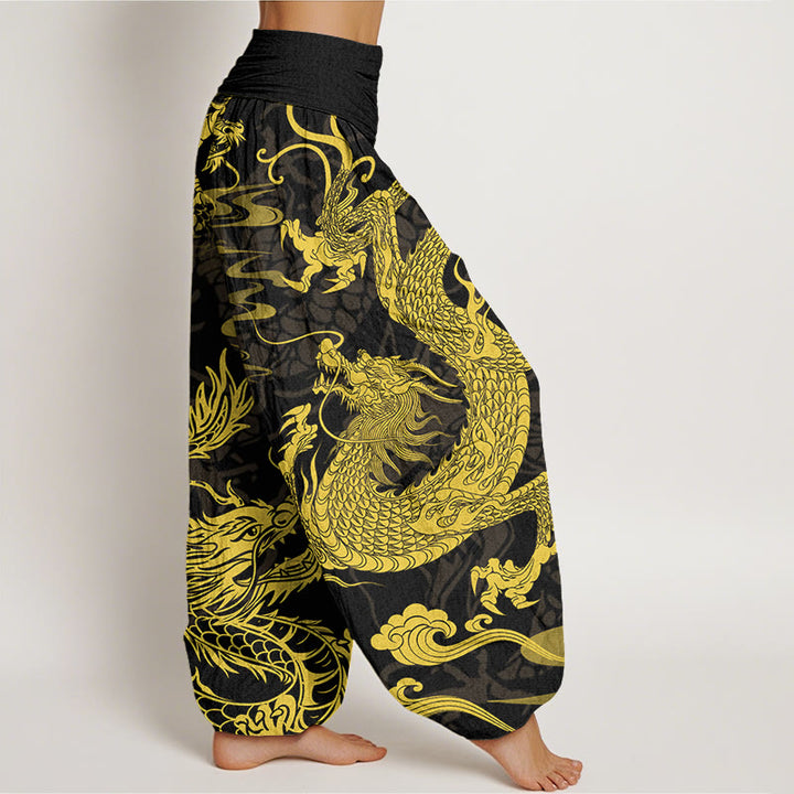 Pantalones bombachos de cintura elástica para mujer con estampado de Buddha Stones, dragón, nubes auspiciosas y algodón. - image 2