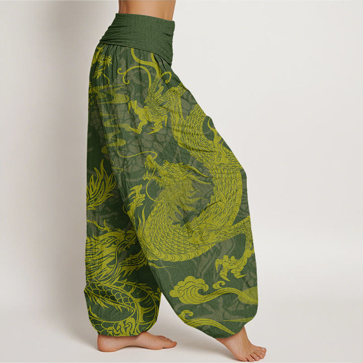 Pantalones harén con cintura elástica para mujer con Buddha Stones, dragón y nubes auspiciosas - image 7