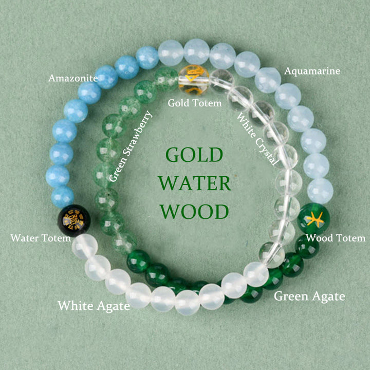 Pulsera de la sabiduría de cuarzo fresa y ágata de cristal con cinco elementos y Buddha Stones