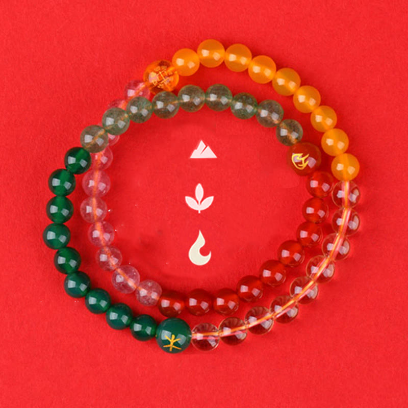Pulsera de la sabiduría de cuarzo fresa y ágata de cristal con cinco elementos y Buddha Stones