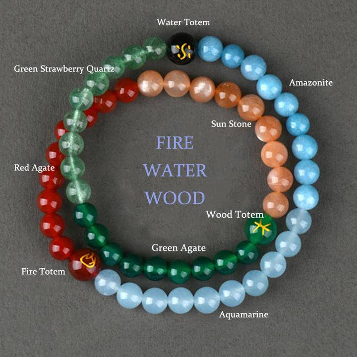 Pulsera de la sabiduría de cuarzo fresa y ágata de cristal con cinco elementos y Buddha Stones