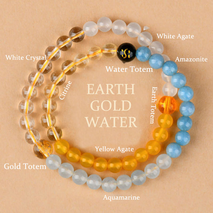 Pulsera de la sabiduría de cuarzo fresa y ágata de cristal con cinco elementos y Buddha Stones