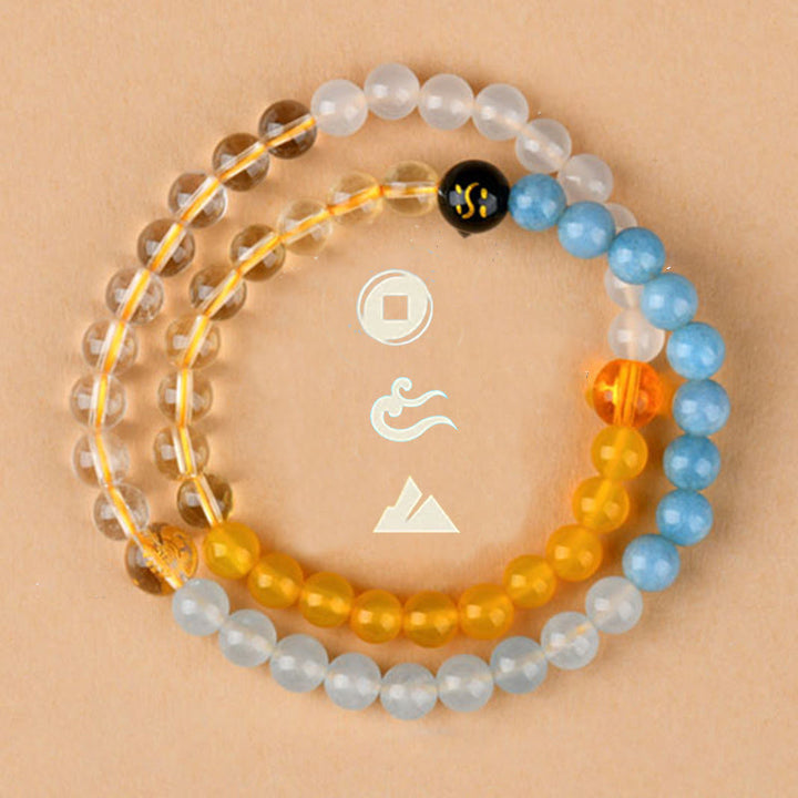 Pulsera de la sabiduría de cuarzo fresa y ágata de cristal con cinco elementos y Buddha Stones