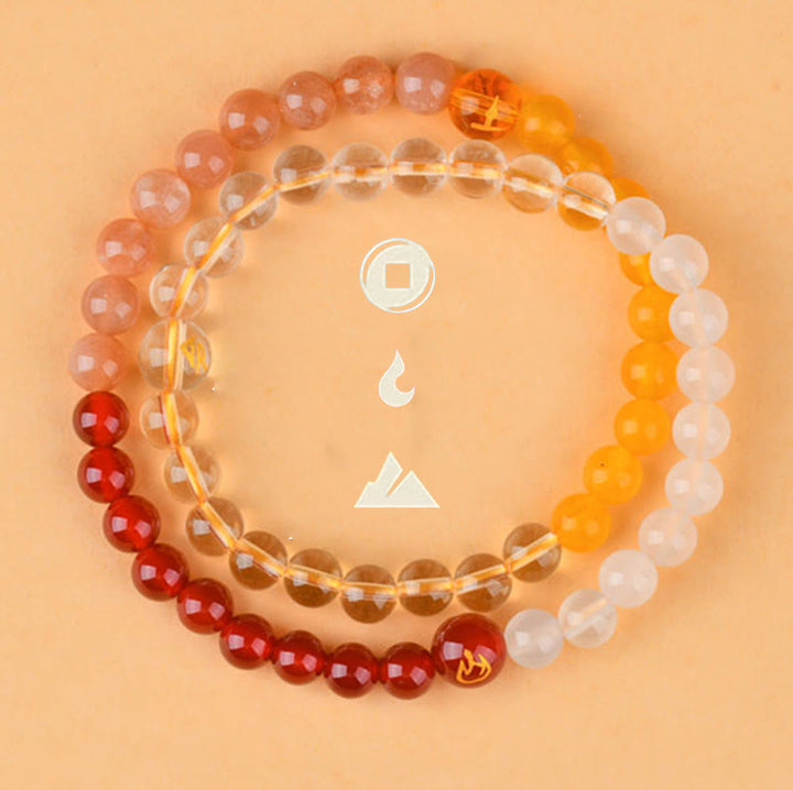 Pulsera de la sabiduría de cuarzo fresa y ágata de cristal con cinco elementos y Buddha Stones