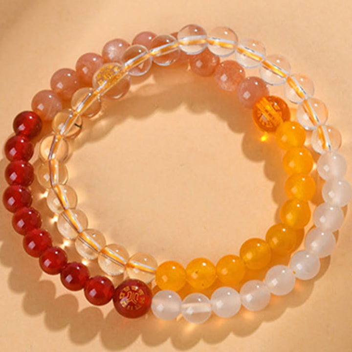 Pulsera de la sabiduría de cuarzo fresa y ágata de cristal con cinco elementos y Buddha Stones