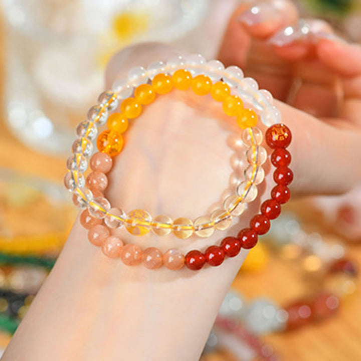 Pulsera de la sabiduría de cuarzo fresa y ágata de cristal con cinco elementos y Buddha Stones