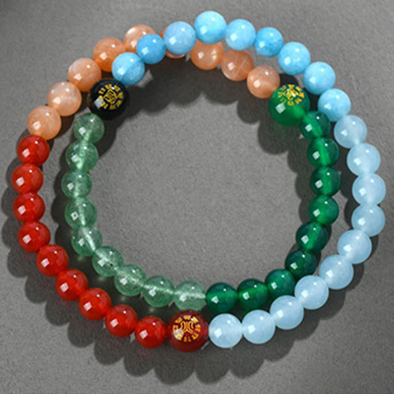Pulsera de la sabiduría de cuarzo fresa y ágata de cristal con cinco elementos y Buddha Stones