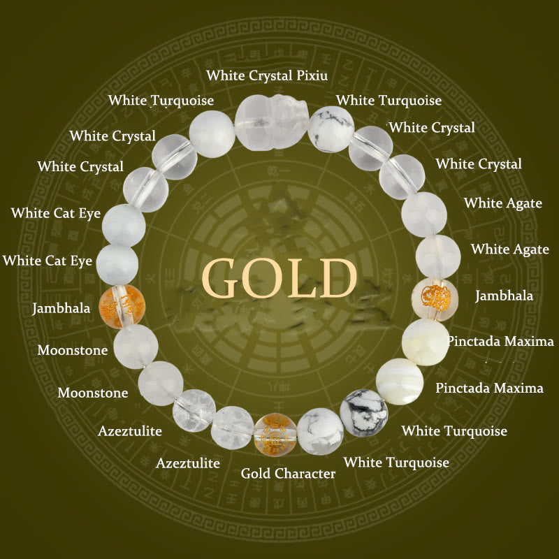 Pulsera de la riqueza Pixiu de ágata de cristal con cinco elementos y Buddha Stones - Oro (Circunferencia de la muñeca: 14-16 cm) - 8 mm - image 0