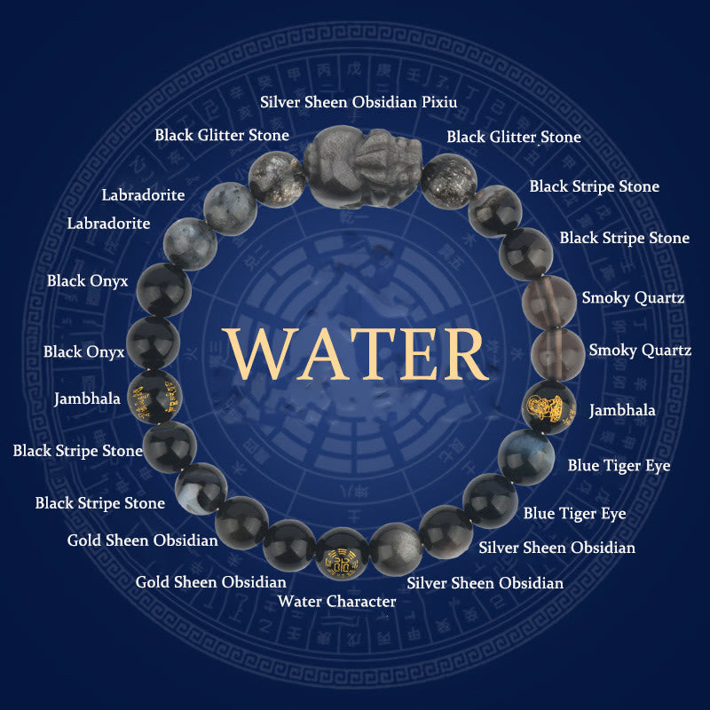 Pulsera de la riqueza Pixiu de ágata de cristal con cinco elementos y Buddha Stones - Agua (Circunferencia de la muñeca: 14-16 cm) - 8 mm - image 13
