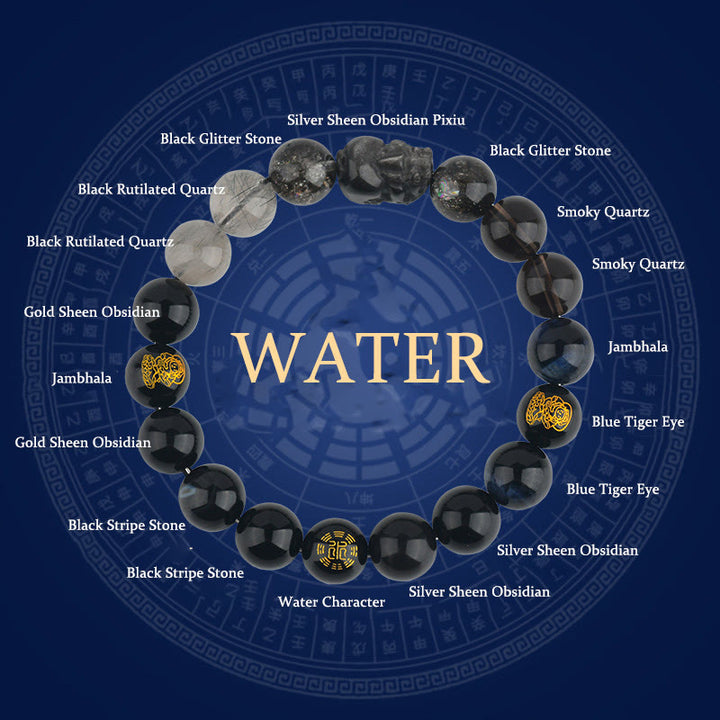 Pulsera de la riqueza Pixiu de ágata de cristal con cinco elementos y Buddha Stones - Agua (Circunferencia de la muñeca: 14-16 cm) - 12 mm - image 15