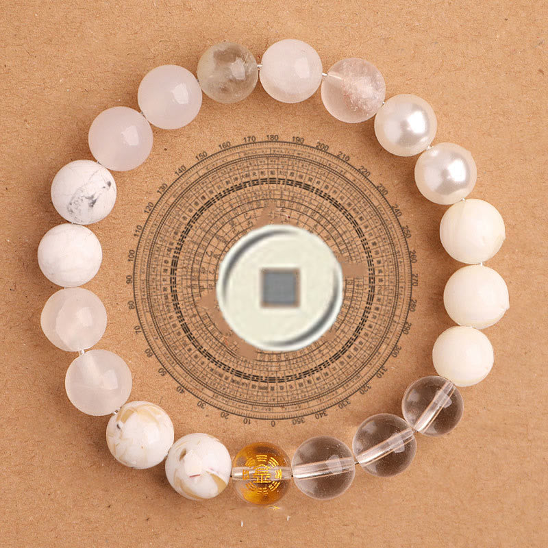 Pulsera de la suerte con Buddha Stones, cinco elementos y ágata variada