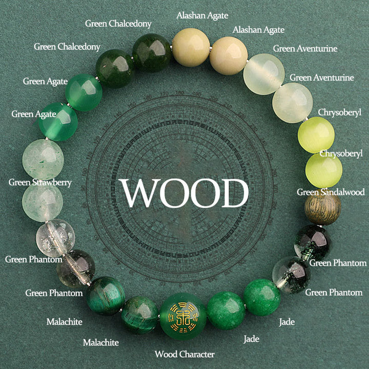 Pulsera de la suerte con Buddha Stones, cinco elementos y ágata variada - Madera (Circunferencia de la muñeca: 14-16 cm) - 8 mm - image 8