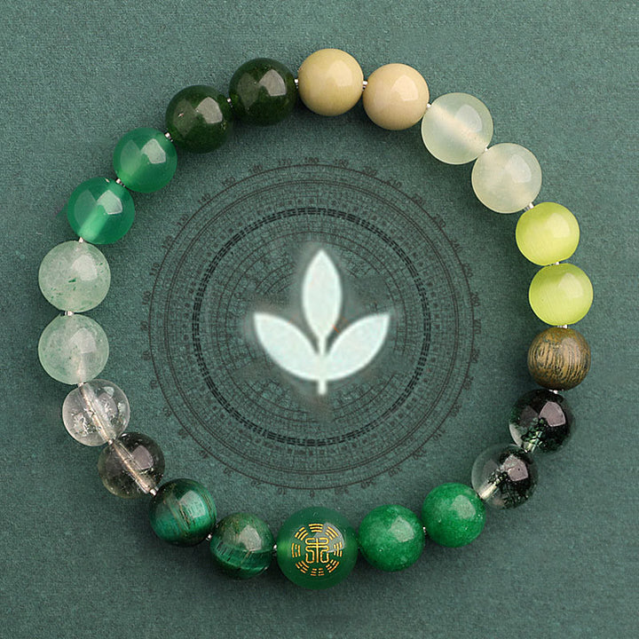 Pulsera de la suerte con Buddha Stones, cinco elementos y ágata variada