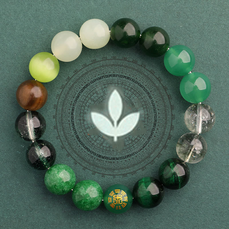 Pulsera de la suerte con Buddha Stones, cinco elementos y ágata variada