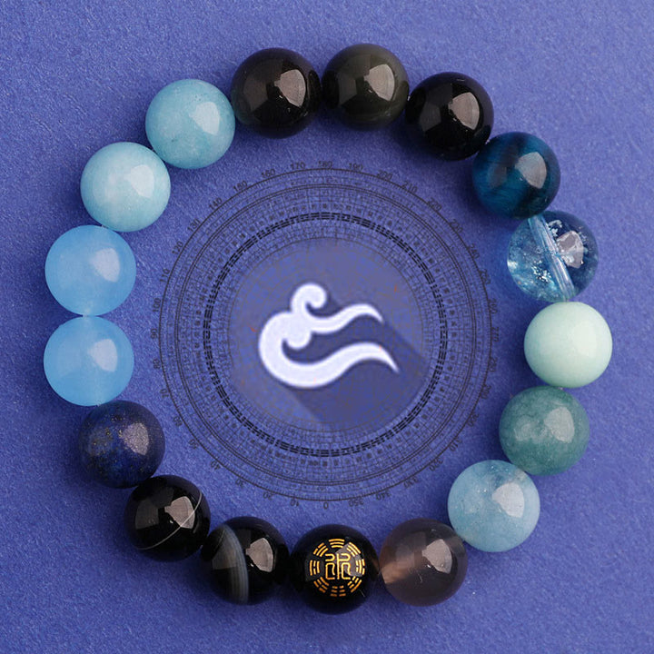 Pulsera de la suerte con Buddha Stones, cinco elementos y ágata variada