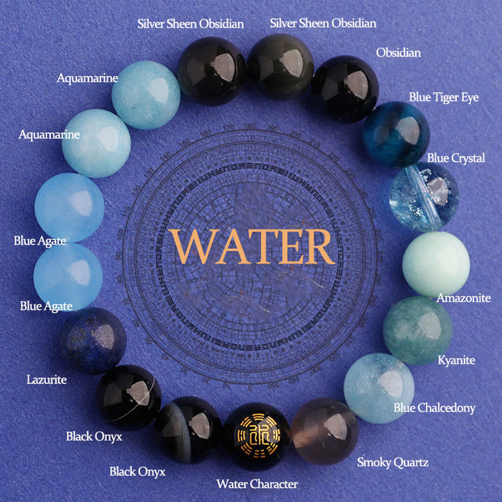 Pulsera de la suerte con Buddha Stones, cinco elementos y ágata variada - Agua (Circunferencia de la muñeca: 14-16 cm) - 12 mm - image 27