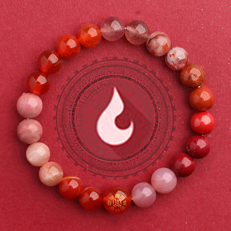 Pulsera de la suerte con Buddha Stones, cinco elementos y ágata variada