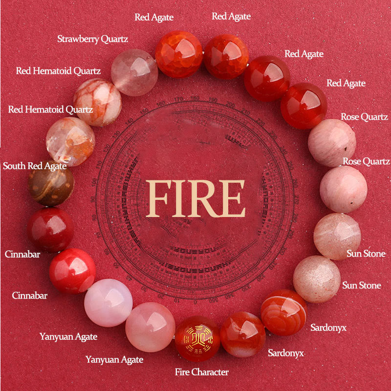 Pulsera de la suerte con Buddha Stones, cinco elementos y ágata variada - Fuego (Circunferencia de la muñeca: 14-16 cm) - 10 mm - image 32