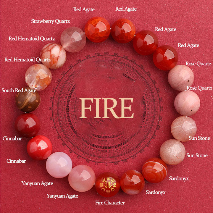 Pulsera de la suerte con Buddha Stones, cinco elementos y ágata variada - Fuego (Circunferencia de la muñeca: 14-16 cm) - 10 mm - image 32